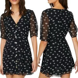 Aritzia Wilfred New Button Front Dress Size 4 Daisies Black White Floral